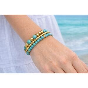 Gorjana Gypset Bracelet Set 18k Gold Plated Turquoise Stone Accents Beaded Set